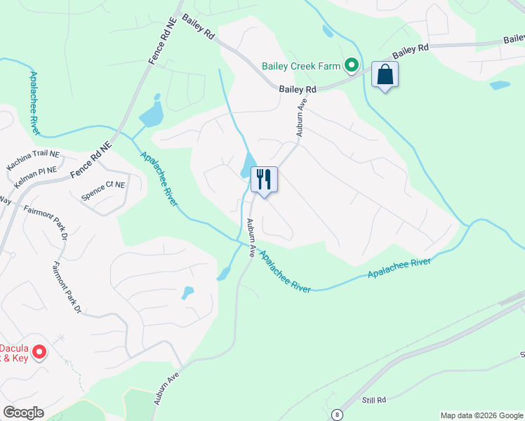 map of restaurants, bars, coffee shops, grocery stores, and more near 200 Roland Manor Drive in Dacula