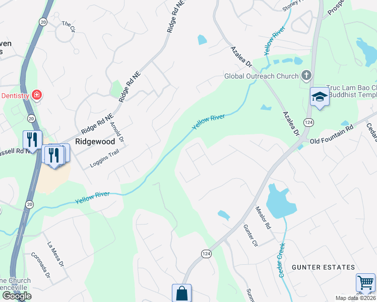 map of restaurants, bars, coffee shops, grocery stores, and more near 758 Pine Lane in Lawrenceville