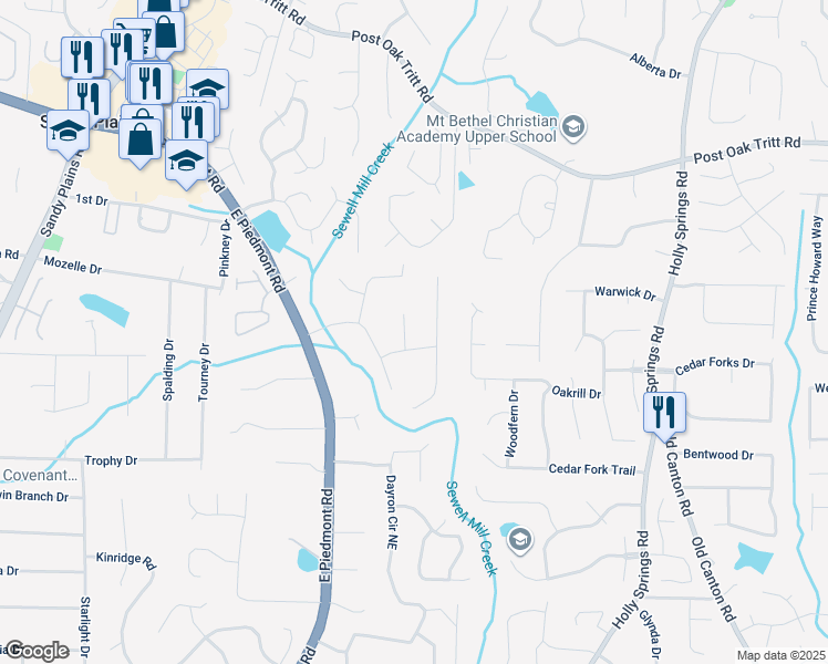 map of restaurants, bars, coffee shops, grocery stores, and more near 2286 Piedmont Ridge Ct in Marietta