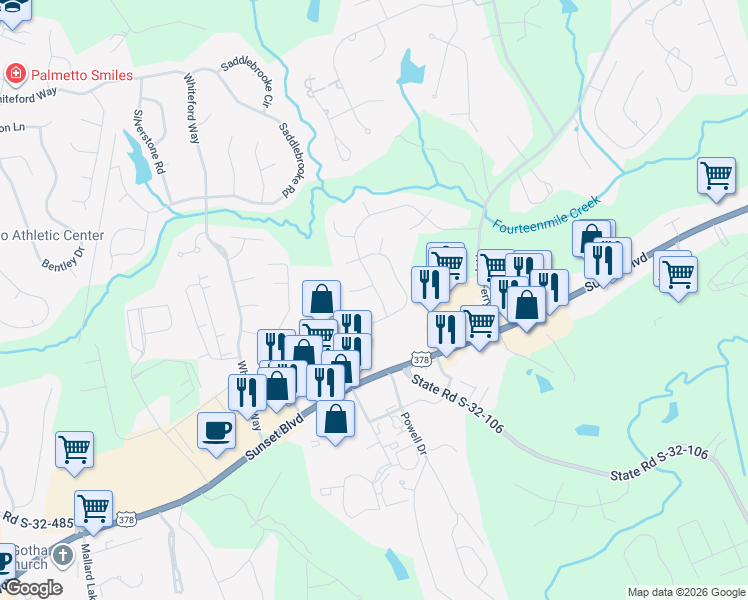 map of restaurants, bars, coffee shops, grocery stores, and more near 224 Hickory Meadow Road in Lexington