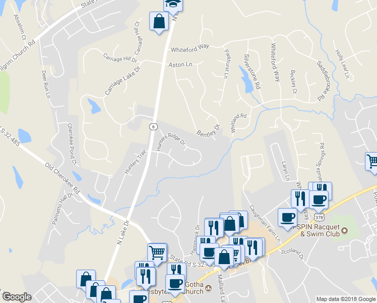 map of restaurants, bars, coffee shops, grocery stores, and more near 101 Fenwick Court in Lexington