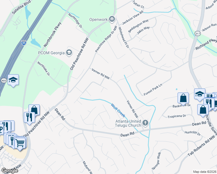 map of restaurants, bars, coffee shops, grocery stores, and more near 869 Falcon Crest Drive in Lawrenceville