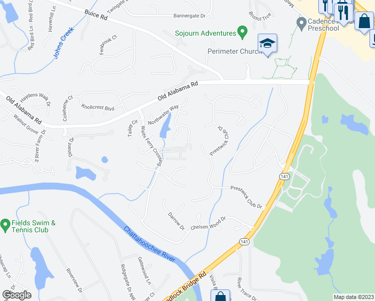 map of restaurants, bars, coffee shops, grocery stores, and more near 268 Summerour Vale in Johns Creek