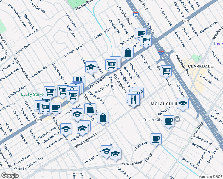 map of restaurants, bars, coffee shops, grocery stores, and more near 4408 North Park Avenue in Los Angeles