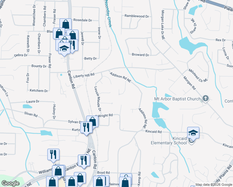 map of restaurants, bars, coffee shops, grocery stores, and more near 2322 Talamill Drive Northeast in Marietta