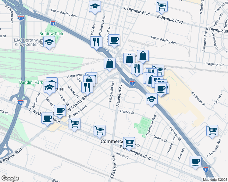 map of restaurants, bars, coffee shops, grocery stores, and more near 2148 Fitzgerald Ave in Commerce