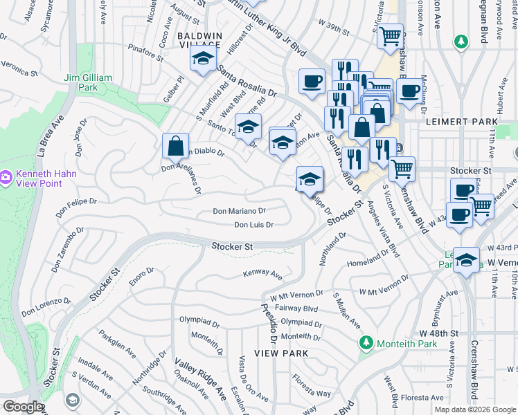 map of restaurants, bars, coffee shops, grocery stores, and more near 4151 Don Mariano Drive in Los Angeles
