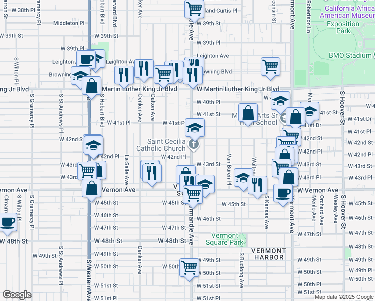 map of restaurants, bars, coffee shops, grocery stores, and more near 4227 Normandie Avenue in Los Angeles
