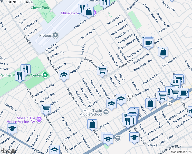 map of restaurants, bars, coffee shops, grocery stores, and more near 3466 Greenwood Avenue in Los Angeles