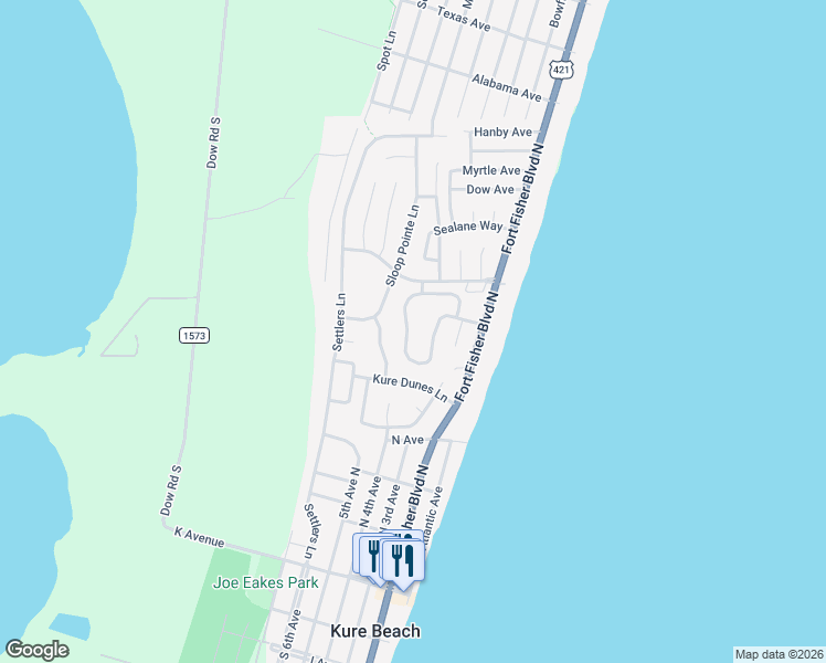 map of restaurants, bars, coffee shops, grocery stores, and more near 212 Seawatch Way in Kure Beach