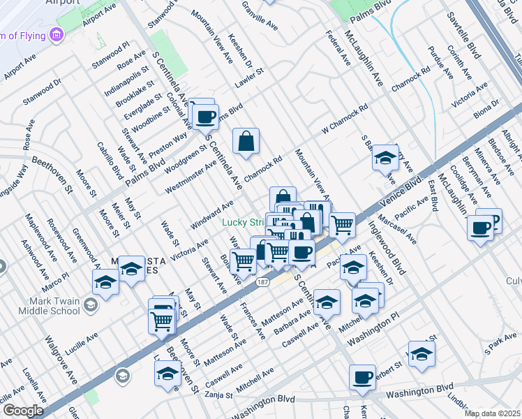 map of restaurants, bars, coffee shops, grocery stores, and more near 3658 South Centinela Avenue in Los Angeles