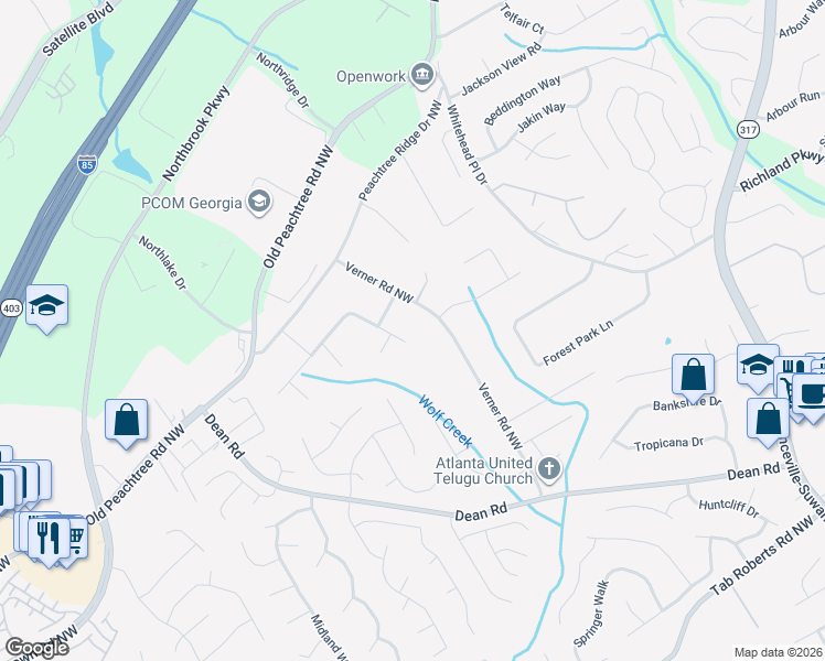 map of restaurants, bars, coffee shops, grocery stores, and more near 869 Falcon Crest Drive in Lawrenceville