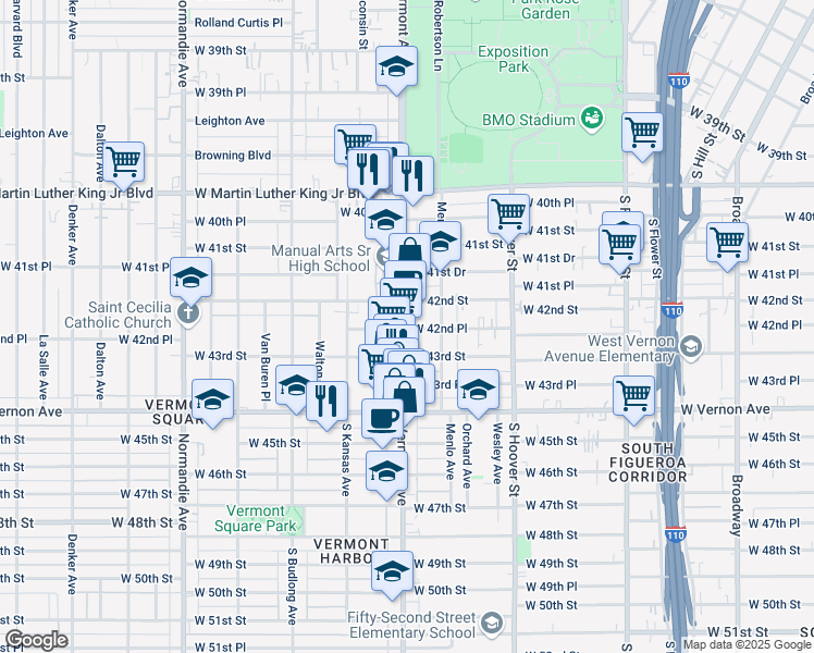 map of restaurants, bars, coffee shops, grocery stores, and more near 4228 Vermont Avenue in Los Angeles