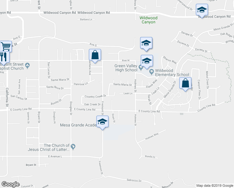map of restaurants, bars, coffee shops, grocery stores, and more near 13609 Country Creek Court in Yucaipa