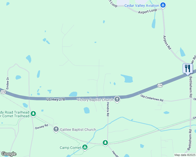 map of restaurants, bars, coffee shops, grocery stores, and more near Sunset Valley Street in Cedartown
