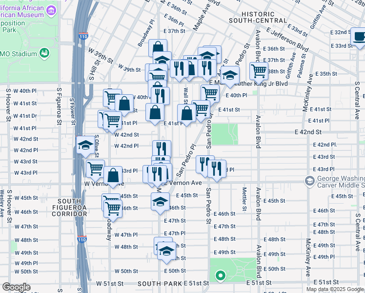 map of restaurants, bars, coffee shops, grocery stores, and more near 4231 Wall Street in Los Angeles