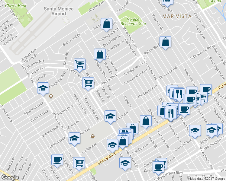 map of restaurants, bars, coffee shops, grocery stores, and more near 12737 Westminster Avenue in Los Angeles