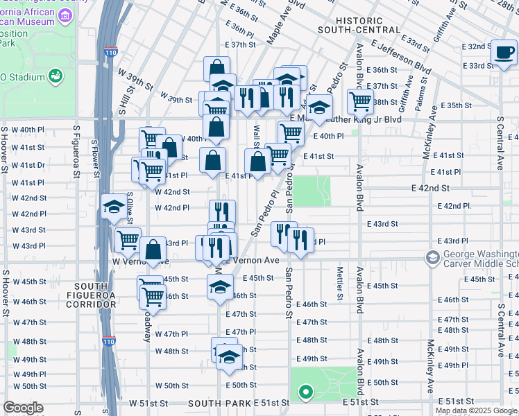 map of restaurants, bars, coffee shops, grocery stores, and more near 4230 Wall Street in Los Angeles