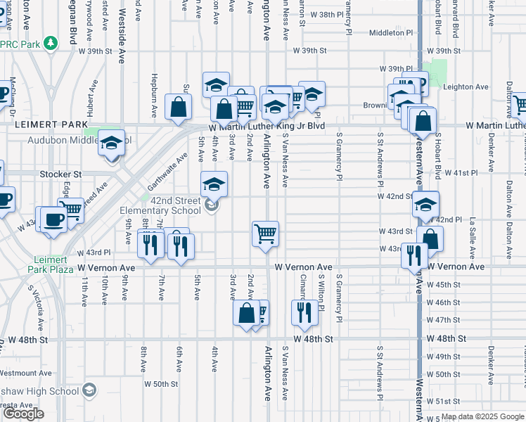 map of restaurants, bars, coffee shops, grocery stores, and more near 4225 Arlington Avenue in Los Angeles