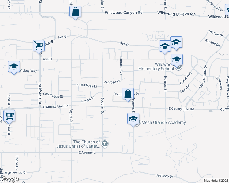 map of restaurants, bars, coffee shops, grocery stores, and more near 35578 Country Creek Drive in Yucaipa