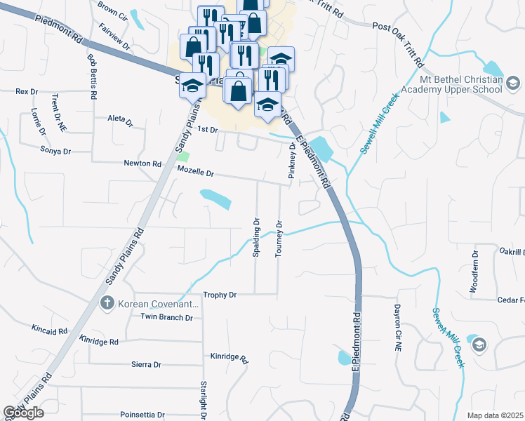 map of restaurants, bars, coffee shops, grocery stores, and more near 2240 Spalding Drive in Marietta