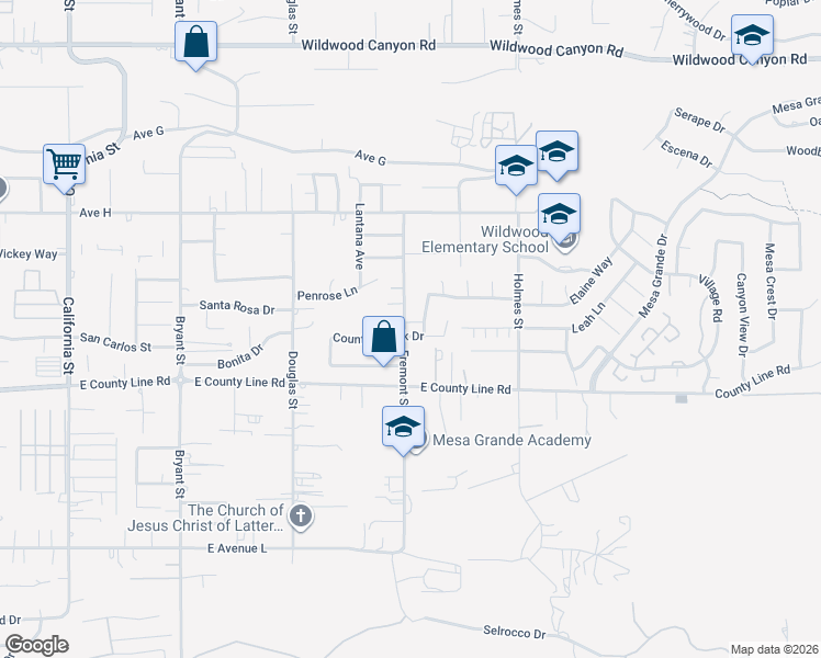 map of restaurants, bars, coffee shops, grocery stores, and more near 35710 Country Creek Drive in Yucaipa