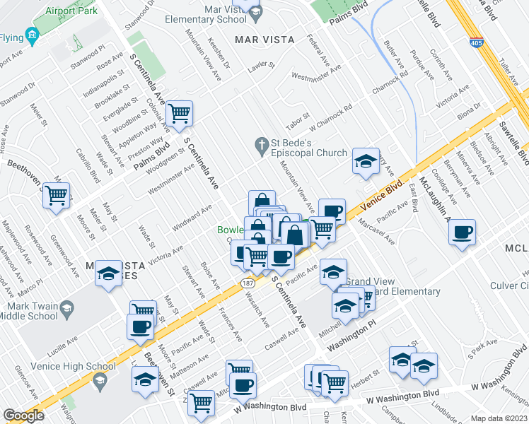 map of restaurants, bars, coffee shops, grocery stores, and more near 3702 Ocean View Avenue in Los Angeles