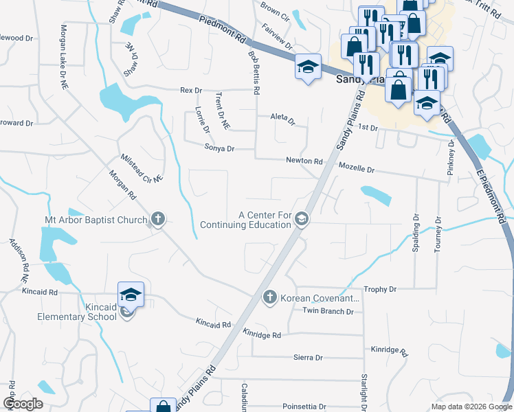 map of restaurants, bars, coffee shops, grocery stores, and more near 1680 Cedar Grove Drive in Marietta
