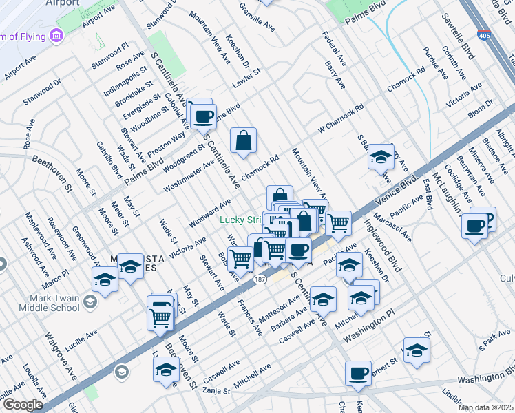 map of restaurants, bars, coffee shops, grocery stores, and more near 3658 South Centinela Avenue in Los Angeles