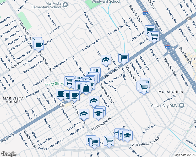 map of restaurants, bars, coffee shops, grocery stores, and more near 3765 Inglewood Boulevard in Los Angeles