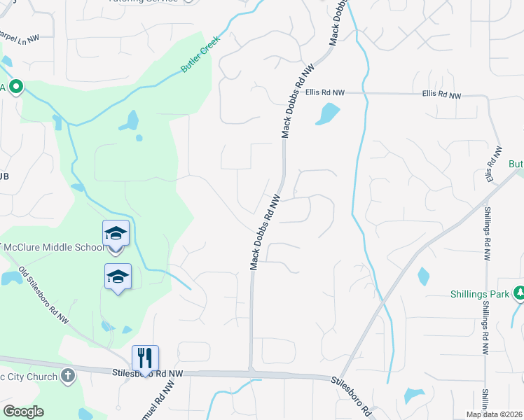 map of restaurants, bars, coffee shops, grocery stores, and more near 3315 Hackmatack Drive Northwest in Kennesaw
