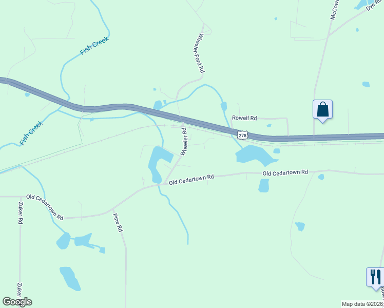 map of restaurants, bars, coffee shops, grocery stores, and more near 77 Wheeler Road in Rockmart