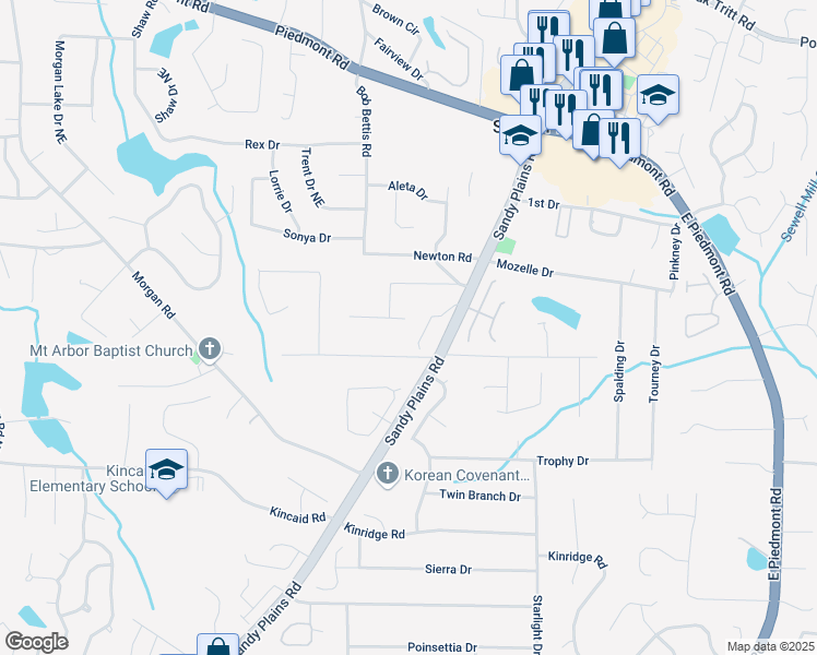 map of restaurants, bars, coffee shops, grocery stores, and more near 1730 Cedar Grove Drive in Marietta