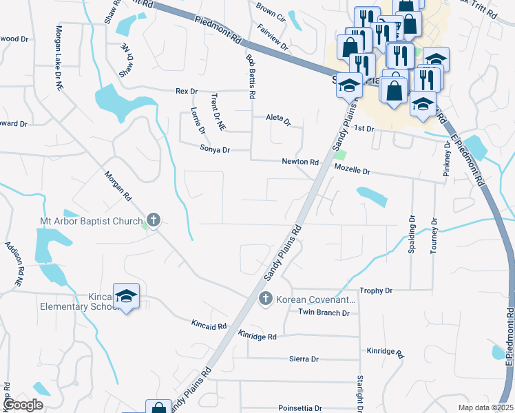 map of restaurants, bars, coffee shops, grocery stores, and more near 1690 Cedar Grove Drive in Marietta