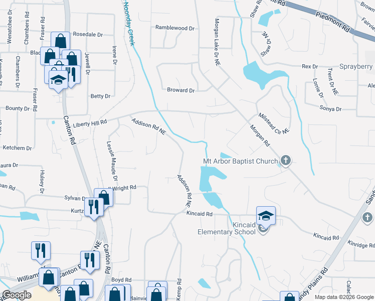 map of restaurants, bars, coffee shops, grocery stores, and more near 2263 Addison Road Northeast in Marietta