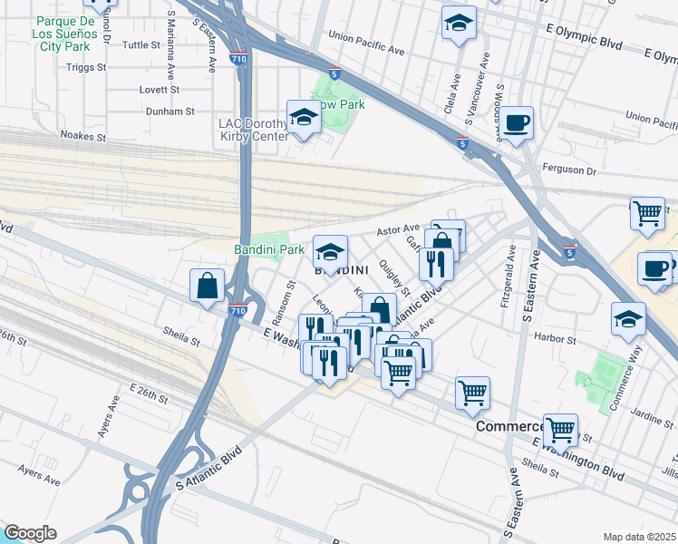 map of restaurants, bars, coffee shops, grocery stores, and more near in Commerce
