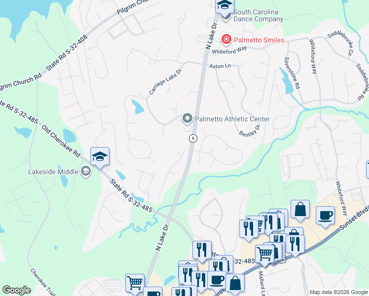 map of restaurants, bars, coffee shops, grocery stores, and more near 104 Hunters Trail in Lexington