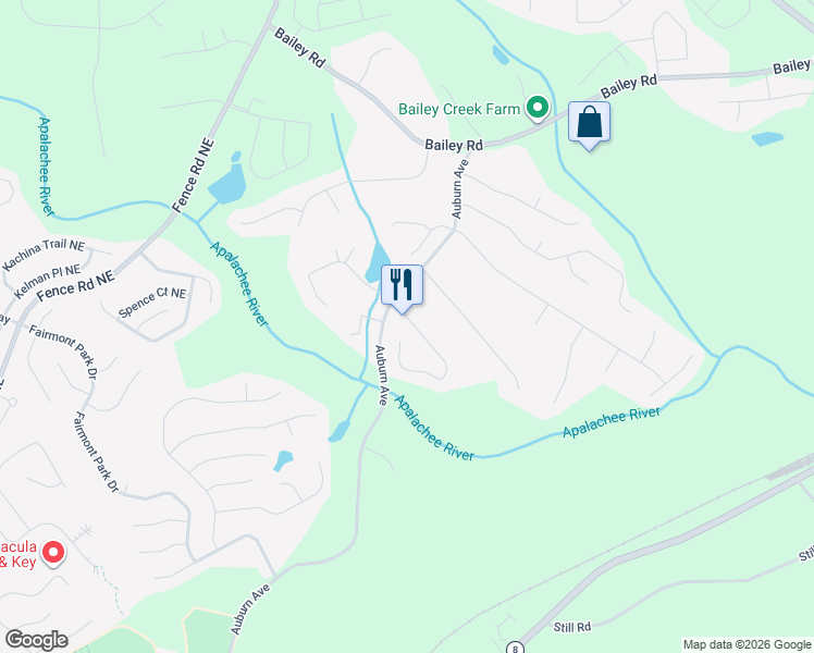 map of restaurants, bars, coffee shops, grocery stores, and more near 525 Roland Manor Drive in Dacula