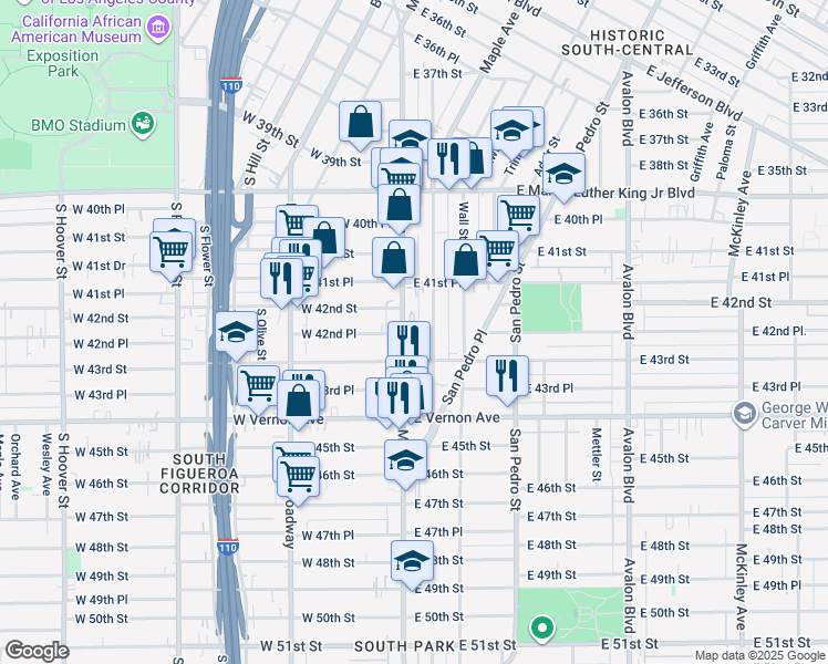 map of restaurants, bars, coffee shops, grocery stores, and more near 4228 Main Street in Los Angeles