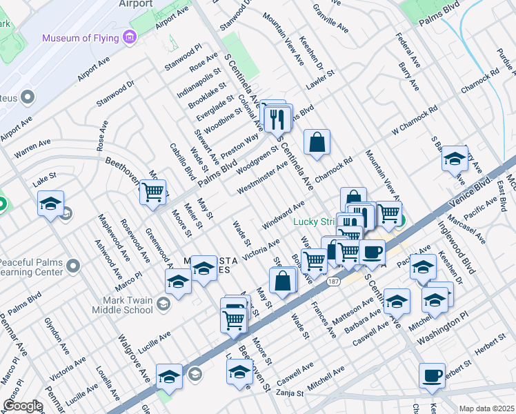map of restaurants, bars, coffee shops, grocery stores, and more near 3600 Frances Avenue in Los Angeles