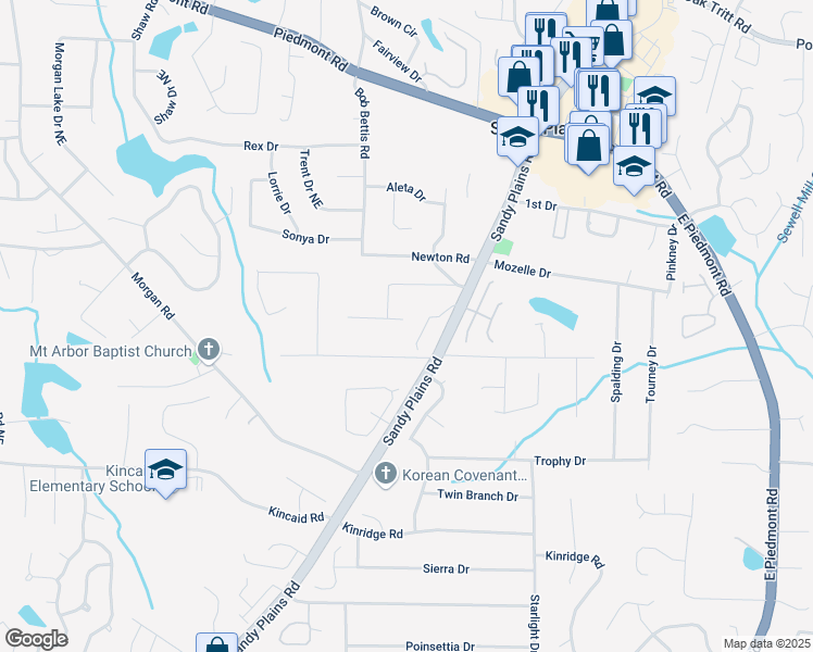 map of restaurants, bars, coffee shops, grocery stores, and more near 1730 Cedar Grove Drive in Marietta