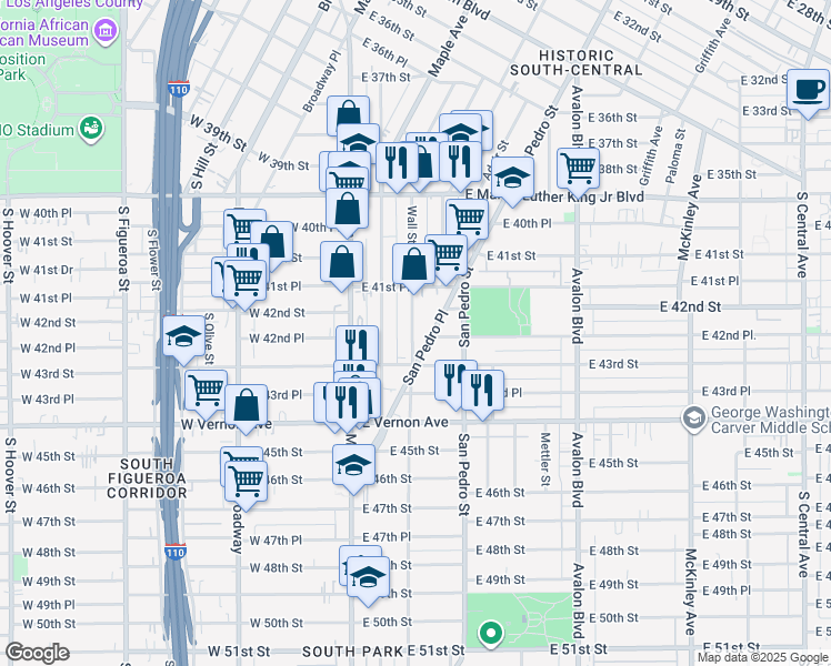 map of restaurants, bars, coffee shops, grocery stores, and more near 4231 Wall Street in Los Angeles