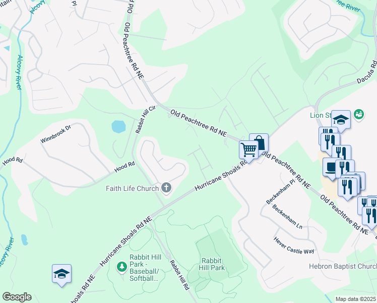 map of restaurants, bars, coffee shops, grocery stores, and more near 2110 Retreat Haven Lane in Dacula