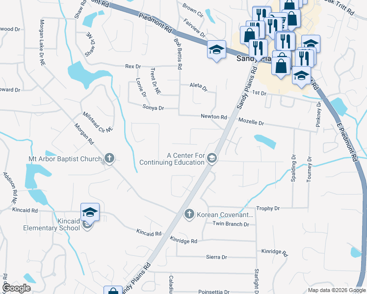 map of restaurants, bars, coffee shops, grocery stores, and more near 1680 Cedar Grove Drive in Marietta