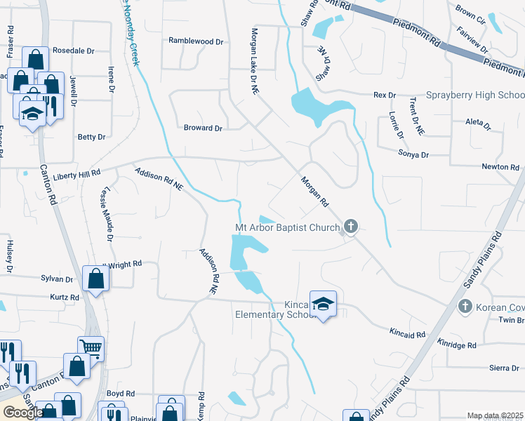 map of restaurants, bars, coffee shops, grocery stores, and more near 2307 Rubart Drive in Marietta