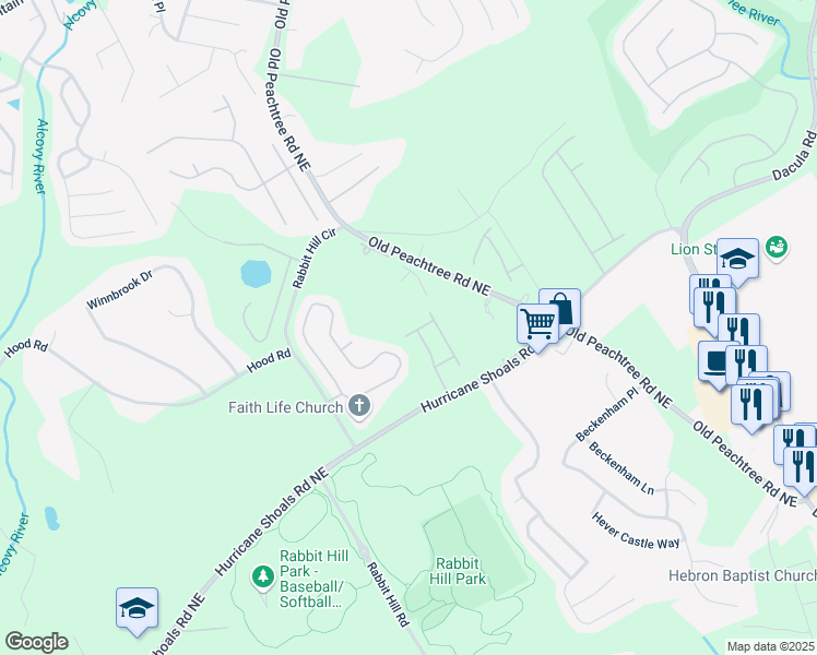map of restaurants, bars, coffee shops, grocery stores, and more near 2110 Retreat Haven Lane in Dacula