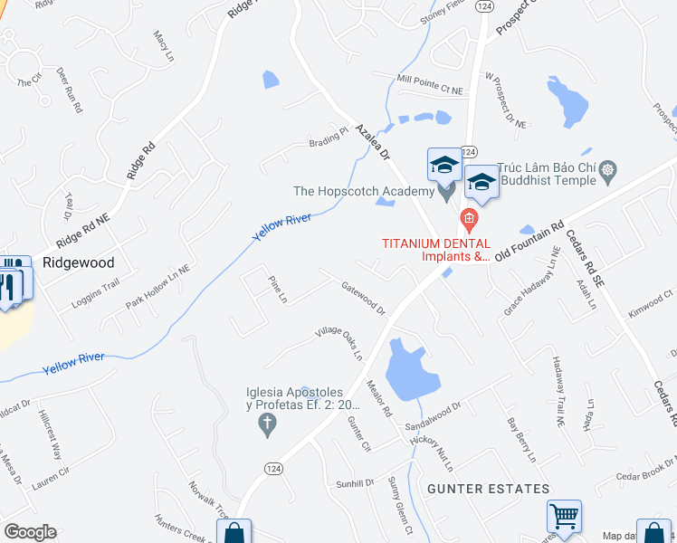 map of restaurants, bars, coffee shops, grocery stores, and more near 1285 Gatewood Drive in Lawrenceville