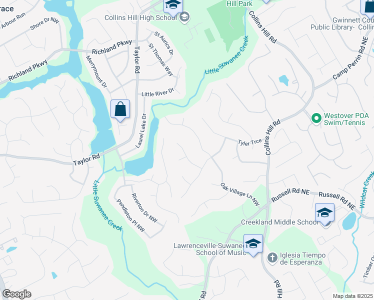 map of restaurants, bars, coffee shops, grocery stores, and more near 1951 Fernwood Drive in Lawrenceville