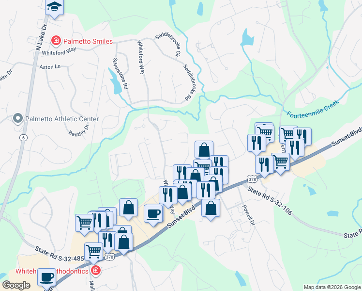 map of restaurants, bars, coffee shops, grocery stores, and more near 111 Saluda Springs Court in Lexington