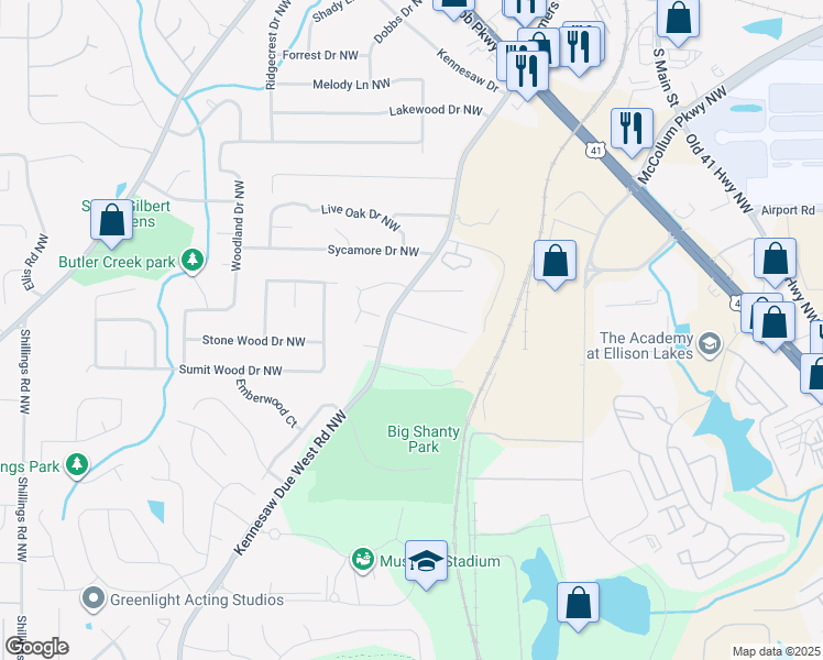 map of restaurants, bars, coffee shops, grocery stores, and more near 2190 Twiggs Cove in Kennesaw